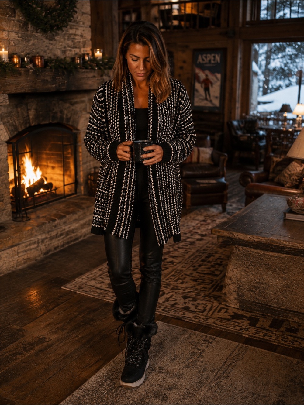 Rip Curl Black & White Open-Front Knit Cardigan